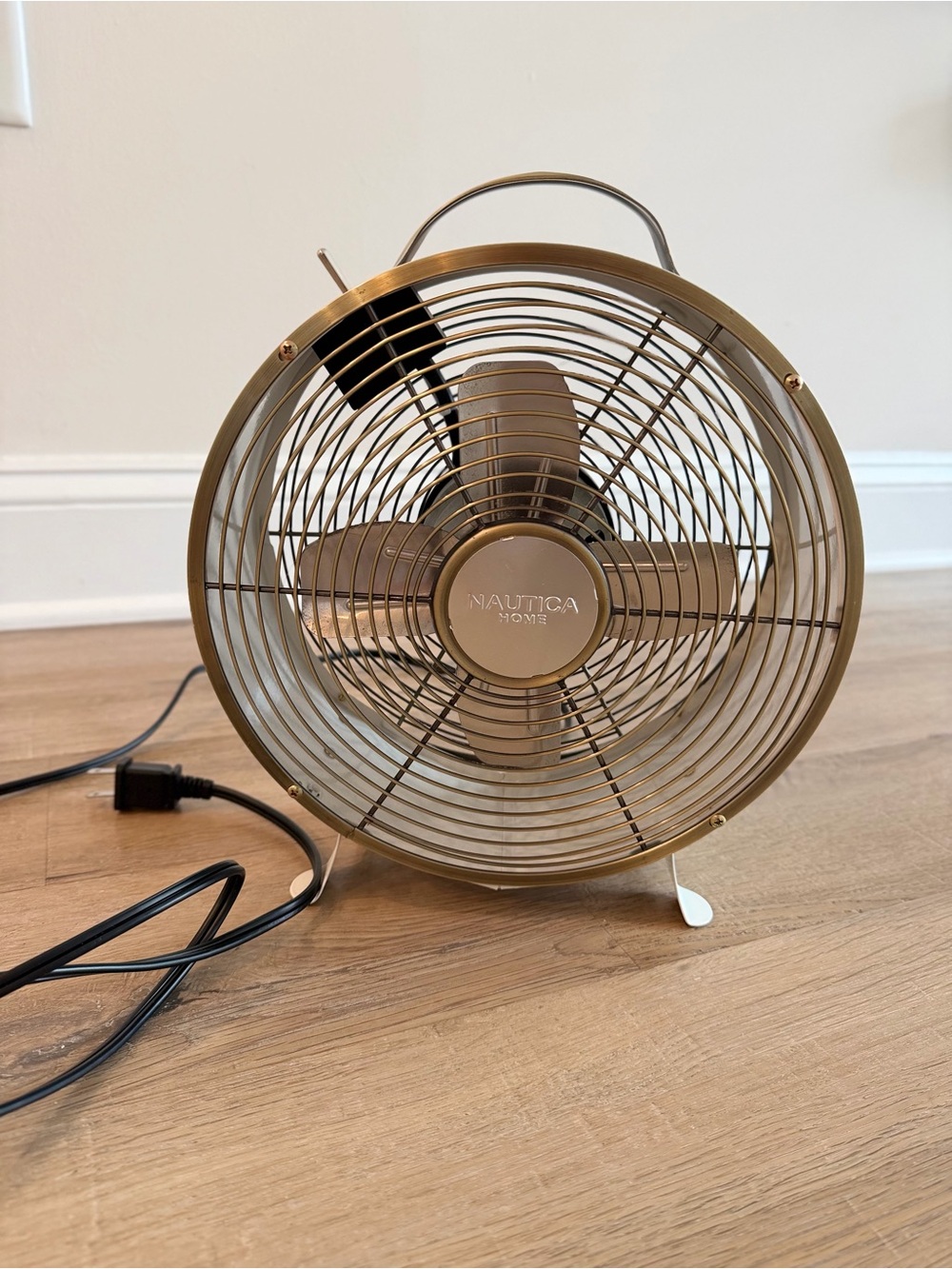 Nautica Home Retro Vintage Style Metal Table Fan Cream Brass Portable Electric